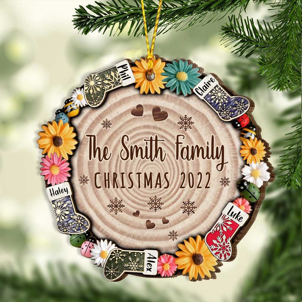 Family Snowflakes Flowers - Personalized Christmas Family Layered Wood Ornament