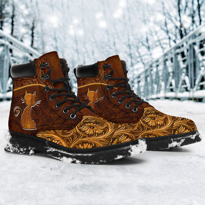 Cat Leather Pattern Print Cat All Season Boots 0622