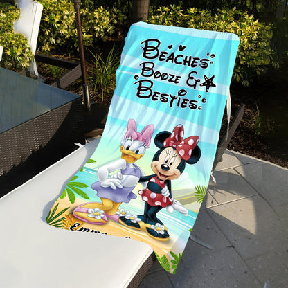 Beaches Booze Besties - Personalized Mouse Beach Towel