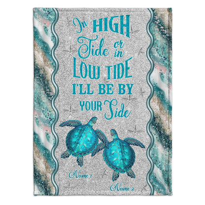In High Tide - Personalized Couple Turtle Blanket