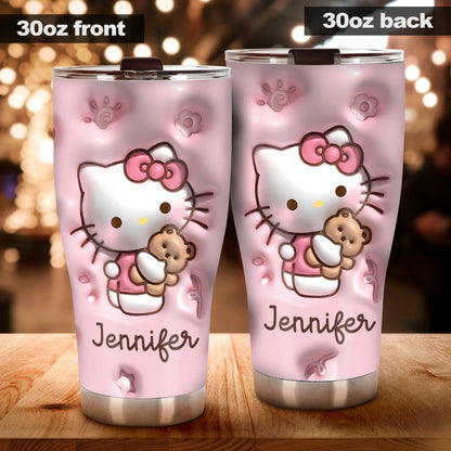 Hello Little Cutie - Personalized White Kitten Tumbler