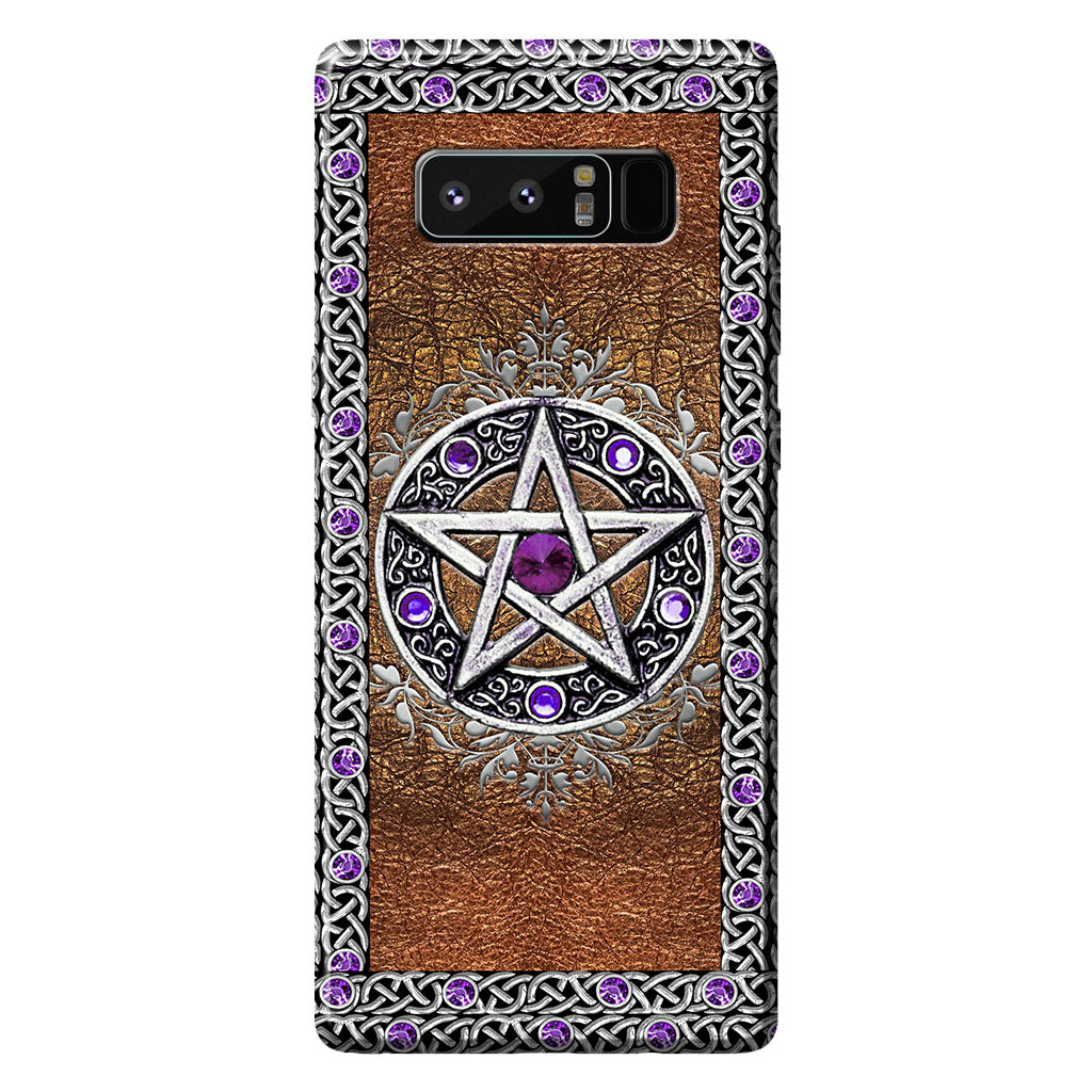 Purple Pentacle Witch - Personalized Phone Case With Leather Pattern Print