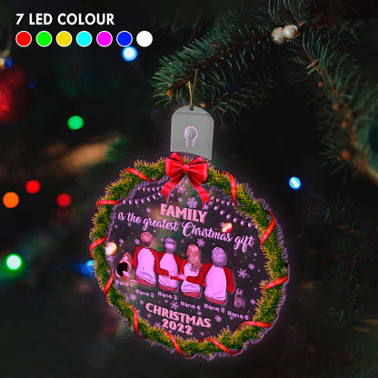 Family Is The Greatest Christmas Gift - Personalized Christmas Family Round Led Acrylic Ornament