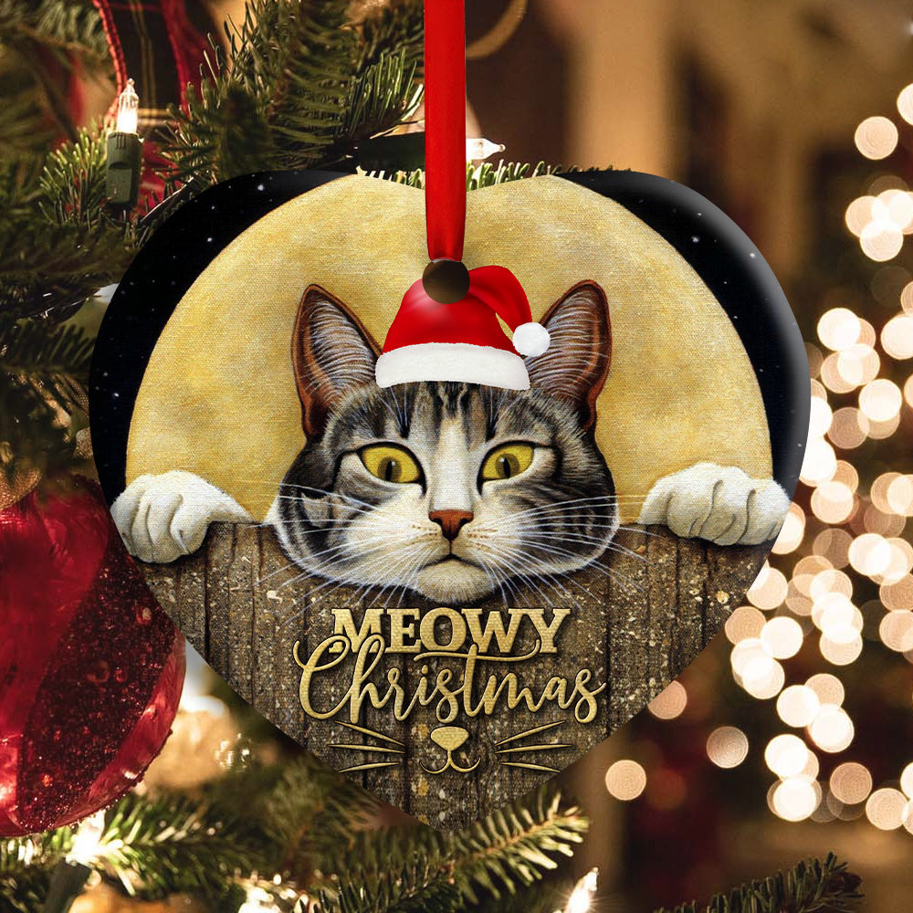 Peaking Cat Meowy Christmas - Cat Ornament (Printed On Both Sides) 1022