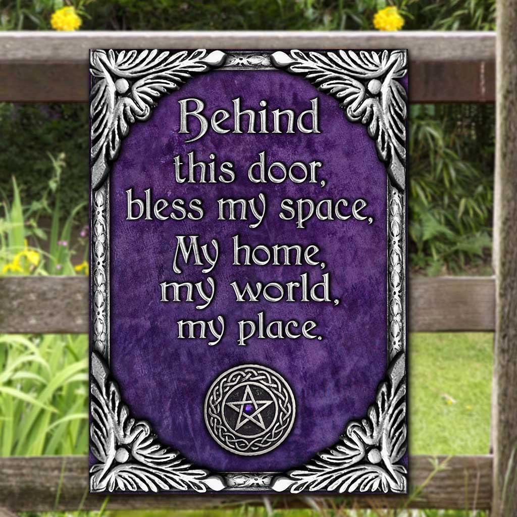 Behind This Door Bless My Space - Witch Rectangle Metal Sign