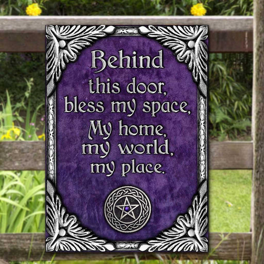 Behind This Door Bless My Space - Witch Rectangle Metal Sign