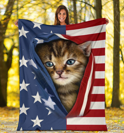 Kitten Opened American Flag Independence Day Cat Blanket 0622
