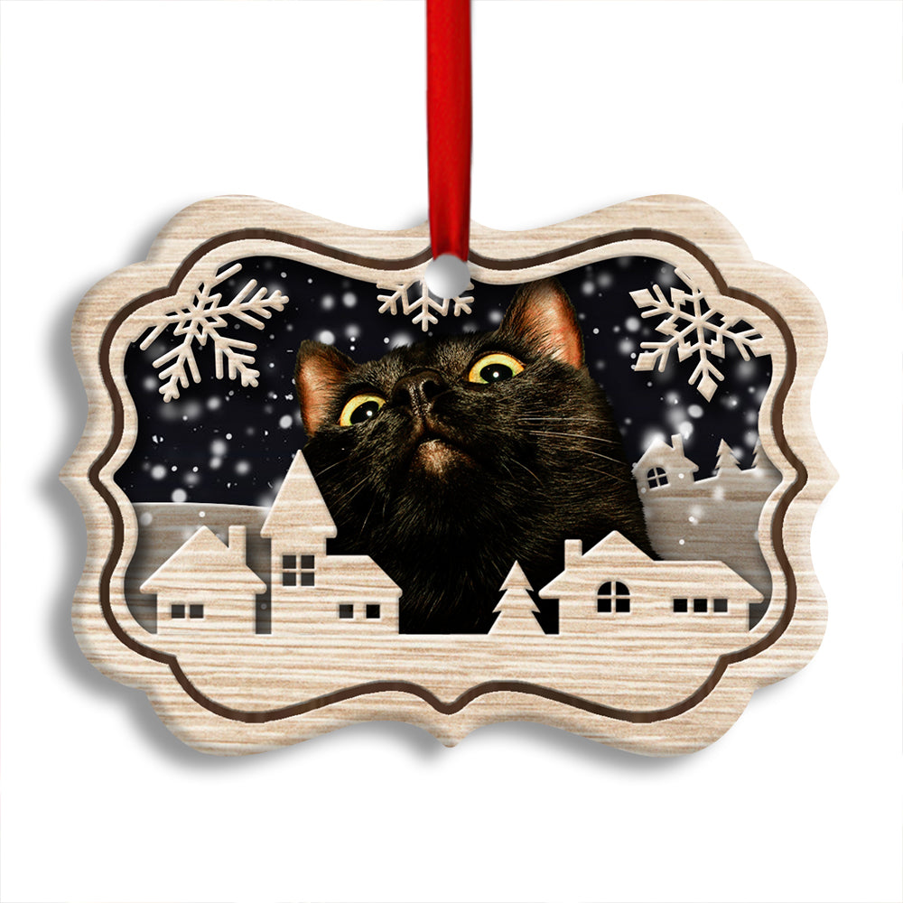 Black Cat Christmas Town - Cat Ornament (Printed On Both Sides) 1022