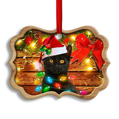 Black Cat Christmas Lights Decoration - Cat Ornament (Printed On Both Sides) 1022