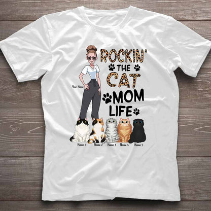 Rockin The Cat Mom Life - Personalized Cat T-shirt and Hoodie
