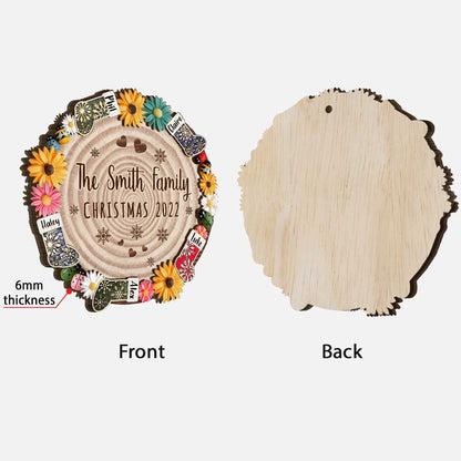 Family Snowflakes Flowers - Personalized Christmas Family Layered Wood Ornament