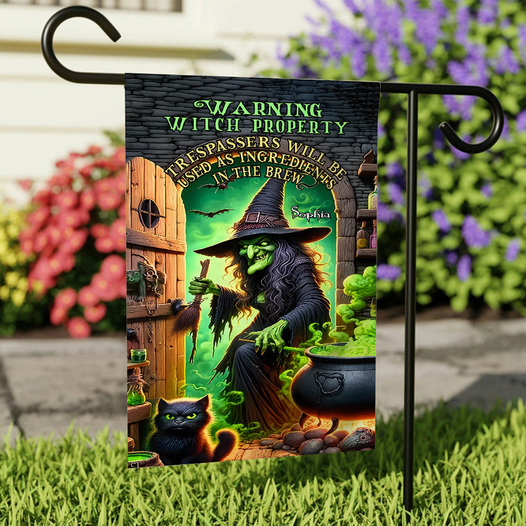 Warning Witch Property - Personalized Witch Garden Flag