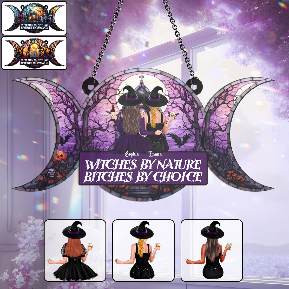 We Are Not Sugar & Spice - Personalized Witch Window Hanging Suncatcher Ornament