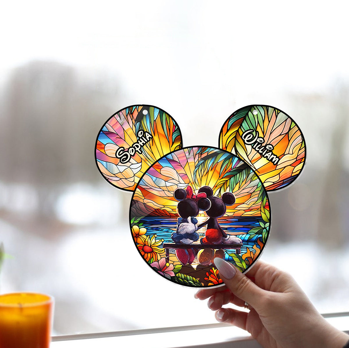 Romantic Sunset - Personalized Mouse Window Hanging Suncatcher Ornament