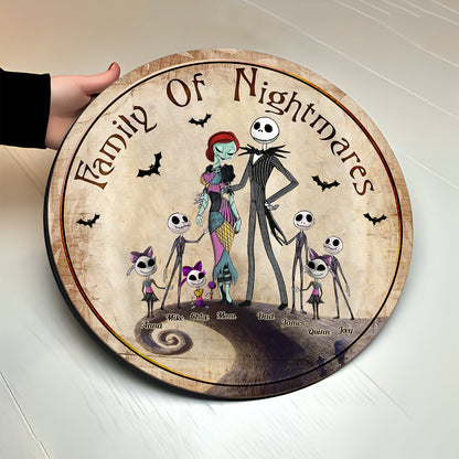 Family Mother Father Of Nightmares - Personalized Nightmare Round Wood Sign