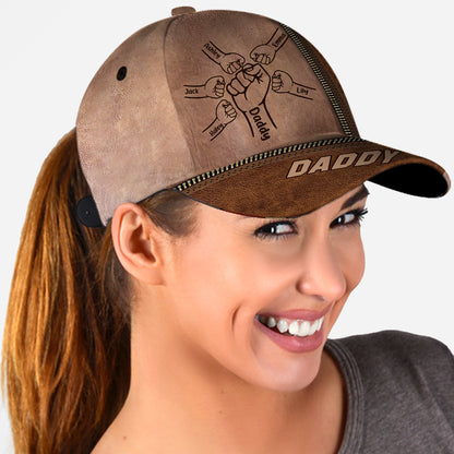 Father And Children Fist Bump - Personalized Father Classic Cap