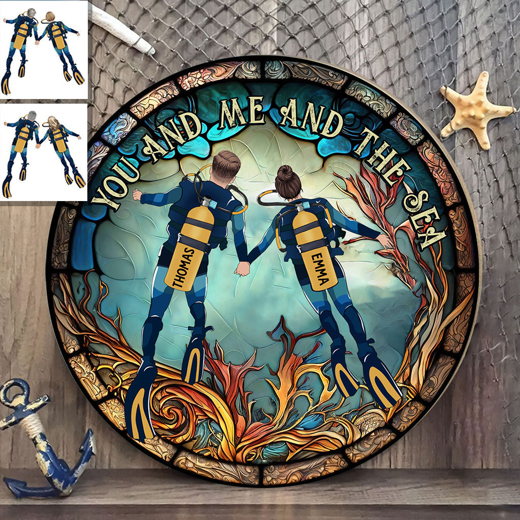 You & Me And The Sea - Personalized Scuba Diving Round Wood Sign