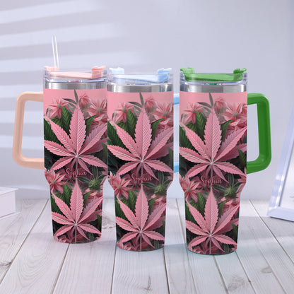 Pink Stoner Chick - Personalized Weed Tumbler With Handle