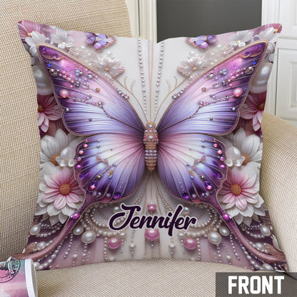 Purple Butterflies - Personalized Butterfly Throw Pillow