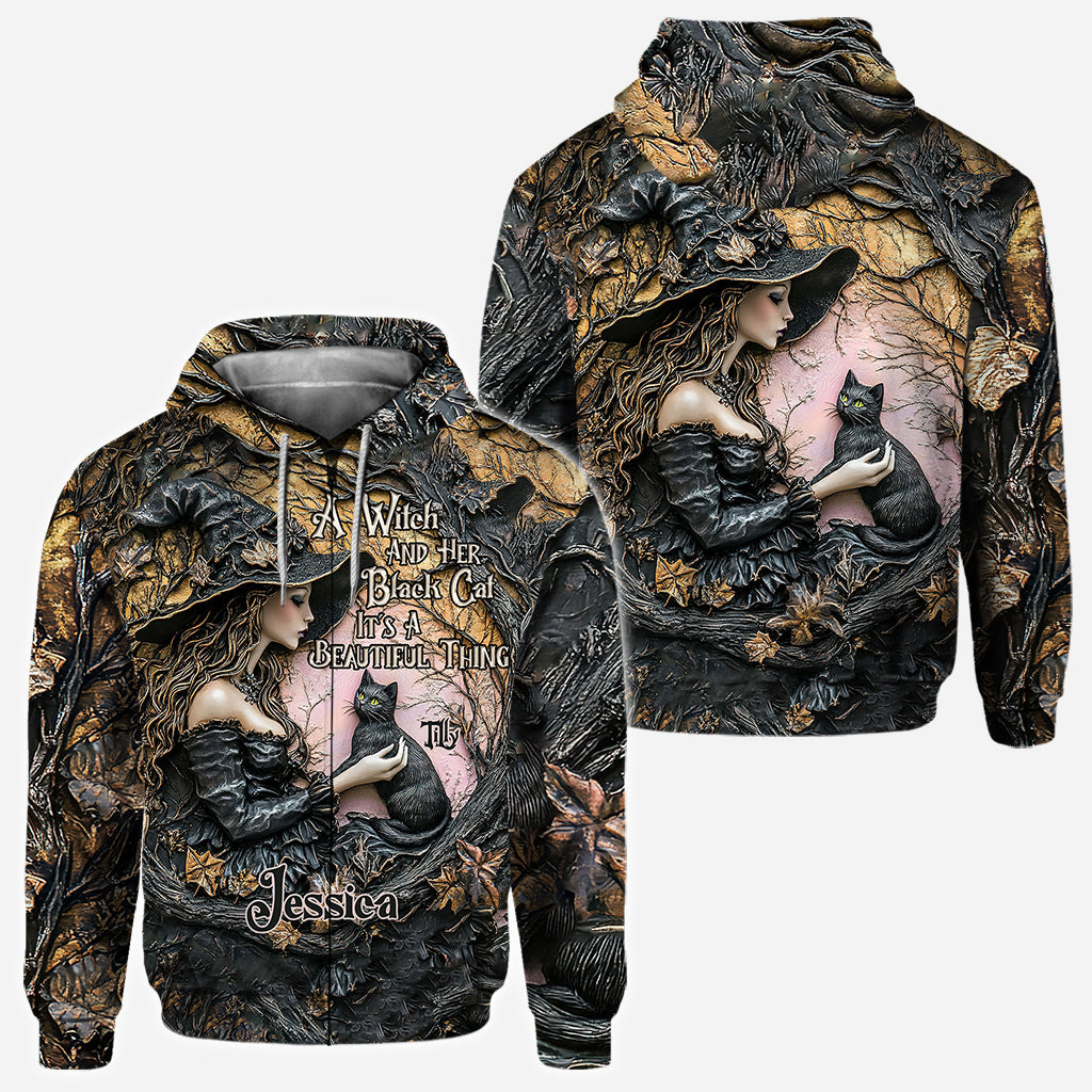 A Witch And Her Black Cat It's A Beautiful Thing - Personalized Witch All Over Shirt