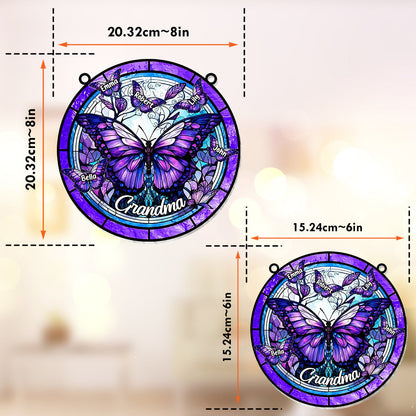Grandma Butterflies - Personalized Grandma Window Hanging Suncatcher Ornament