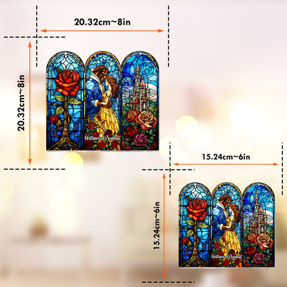 Princess & The Beast Enchanted Rose & Castle - Personalized Beauty And The Beast Window Hanging Suncatcher Ornament