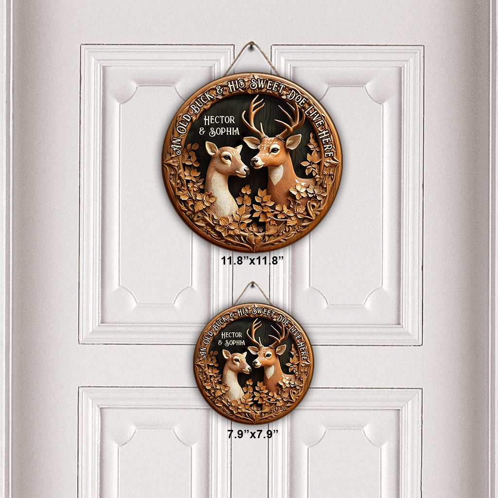 Old Buck Sweet Doe - Personalized Hunting Round Wood Sign