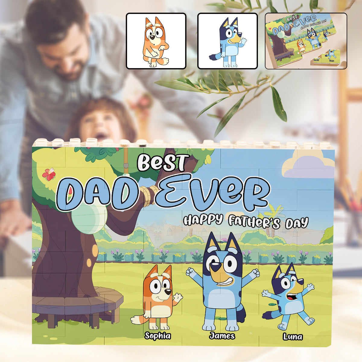 Best Dad Ever - Personalized Father One-sided Horizontal Rectangle Building Brick Blocks