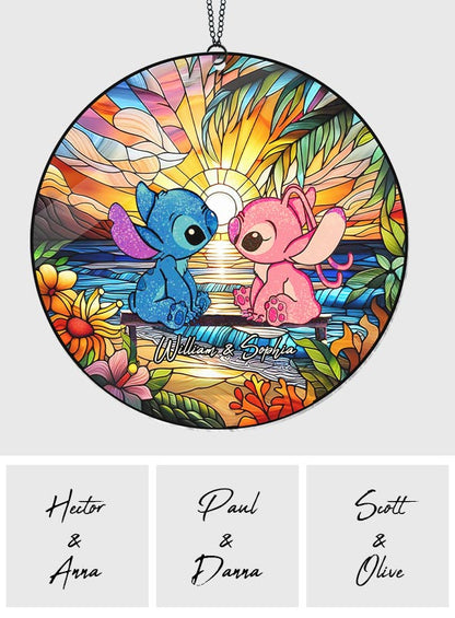 Romantic Sunset - Personalized Ohana Window Hanging Suncatcher Ornament