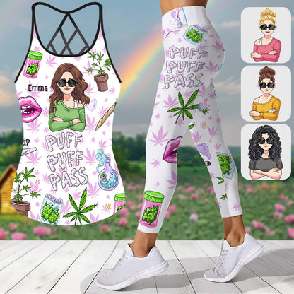 Puff Puff Pass - Personalized Weed Cross Tank Top and Leggings