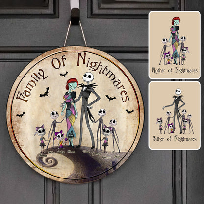 Family Mother Father Of Nightmares - Personalized Nightmare Round Wood Sign