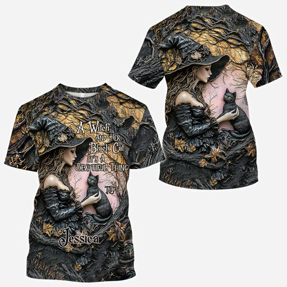 A Witch And Her Black Cat It's A Beautiful Thing - Personalized Witch All Over Shirt