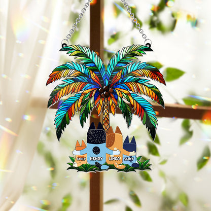 Family Under The Palm Tree - Personalized Window Hanging Suncatcher Ornament