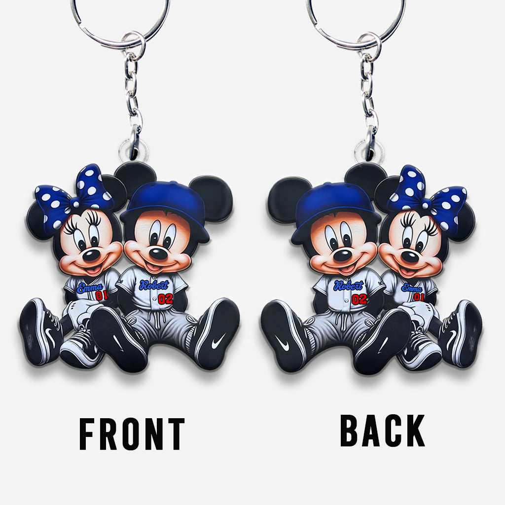 Mouse Couple Baseball - Personalized Baseball Custom Shaped Keychain