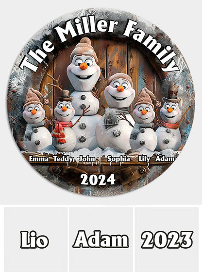 Snowman Family - Personalized Family Round Wood Sign