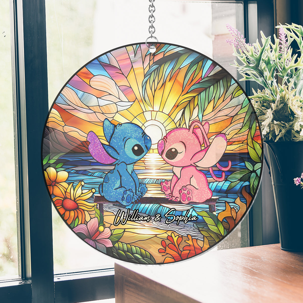 Romantic Sunset - Personalized Ohana Window Hanging Suncatcher Ornament