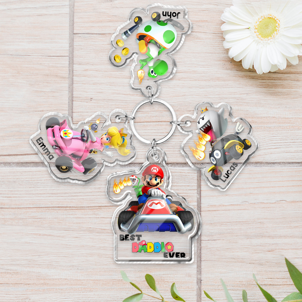 Best Daddio Mario Ever Any Title - Personalized Super Plumber Keychain with Charms