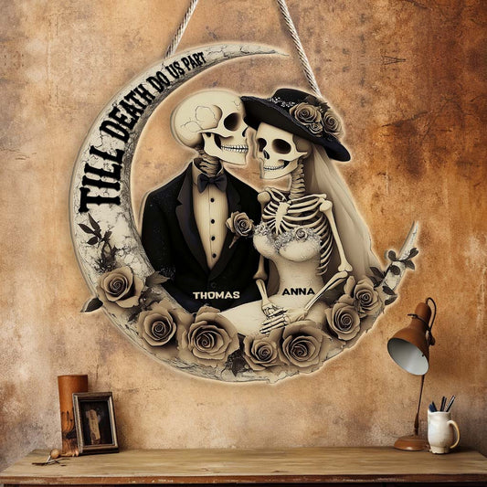 Till Death Do Us Part - Personalized Skull Custom Shaped Wood Sign