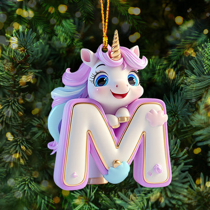 Cute Unicorn Letter Ornament - Personalized Kid Ornament