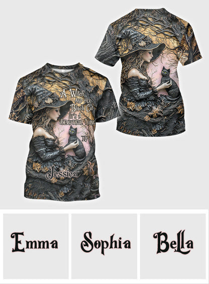 A Witch And Her Black Cat It's A Beautiful Thing - Personalized Witch All Over Shirt
