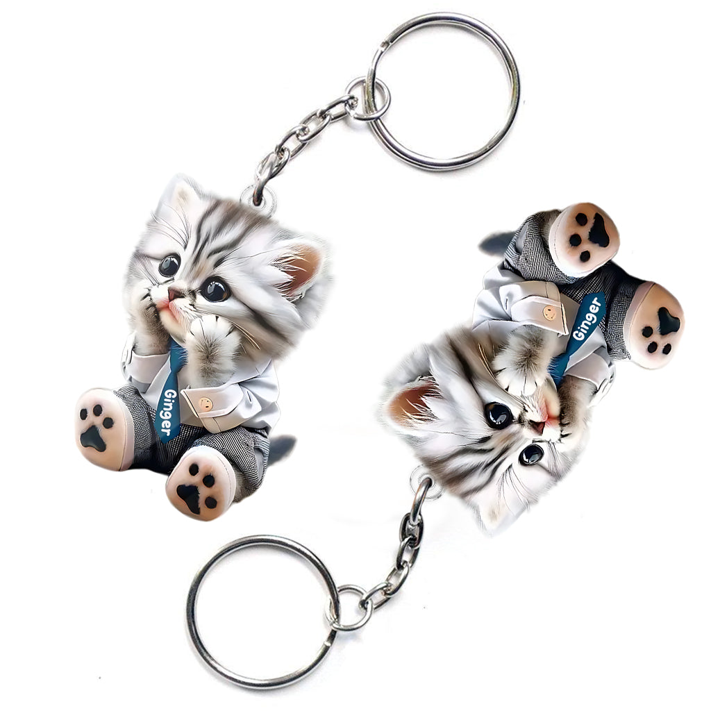 Cute Cat - Personalized Cat Custom Shaped Keychain