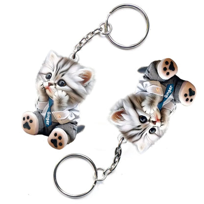 Cute Cat - Personalized Cat Custom Shaped Keychain