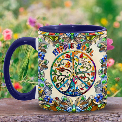 It's A Beautiful World Tree Of Life Peace Sign - Personalized Hippie Accent Mug