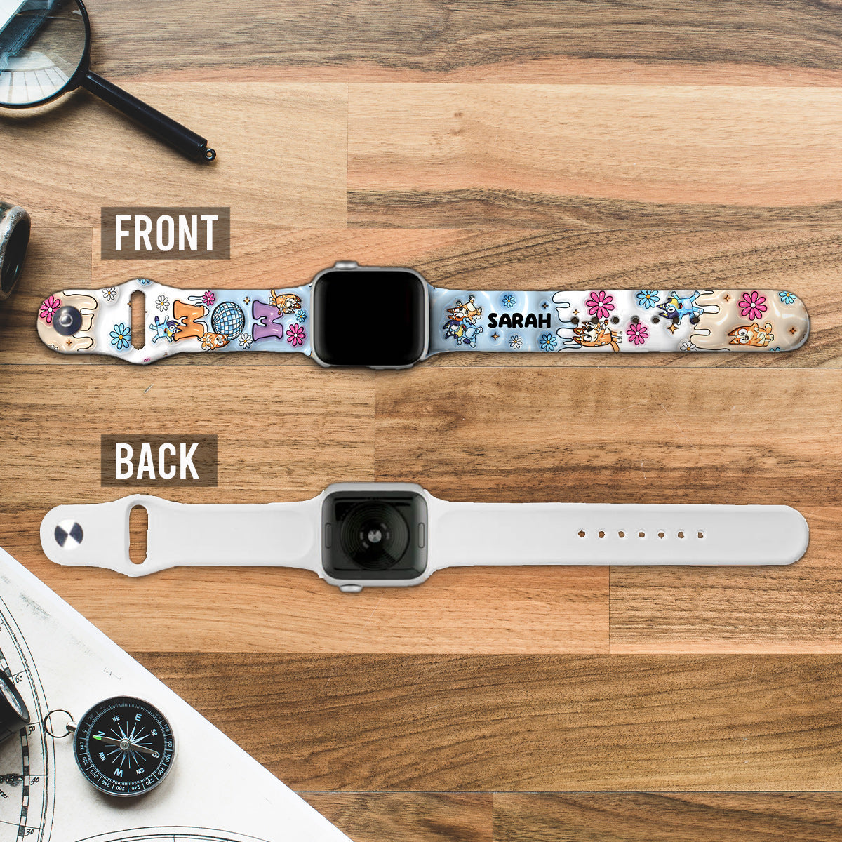 Mom Era Cute Blue Dog - Personalized Mother Apple Watch Band