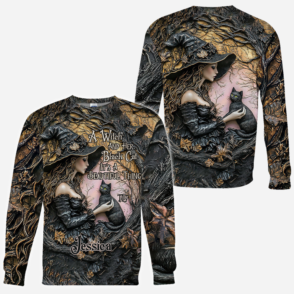 A Witch And Her Black Cat It's A Beautiful Thing - Personalized Witch All Over Shirt