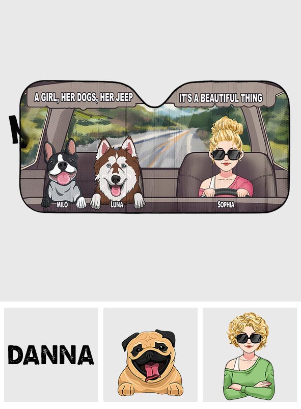 A Girl, Her Dog, Her Jeep - Personalized Dog Car Sunshade