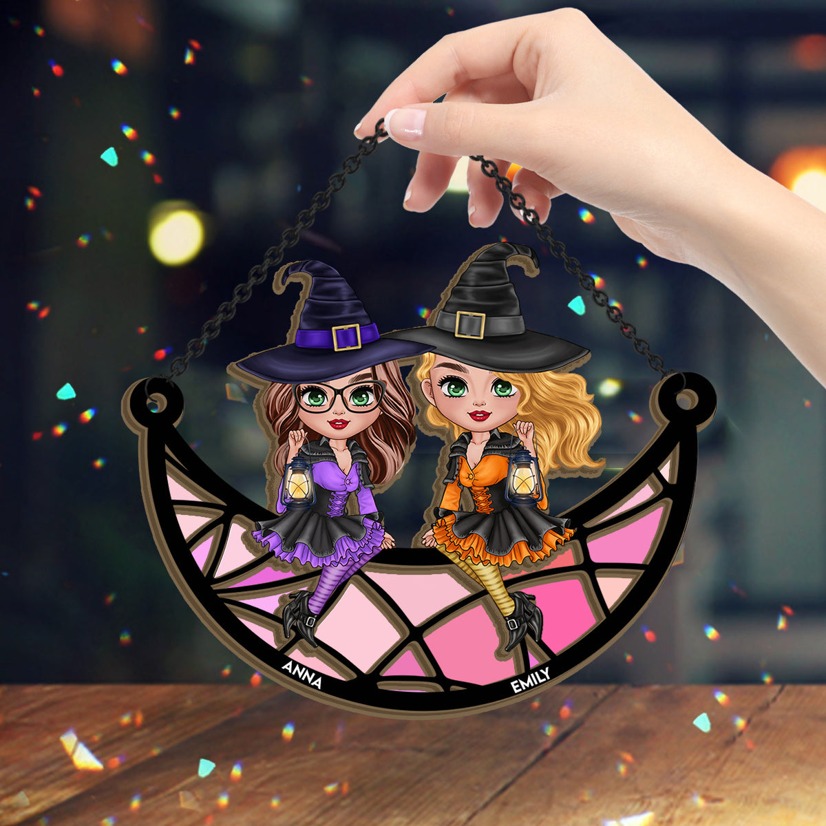 Witches - Personalized Witch 2 Layered Window Hanging Suncatcher