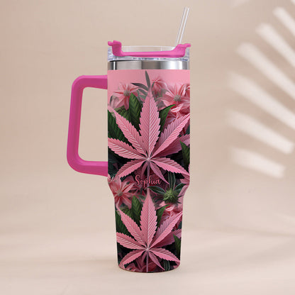 Pink Stoner Chick - Personalized Weed Tumbler With Handle