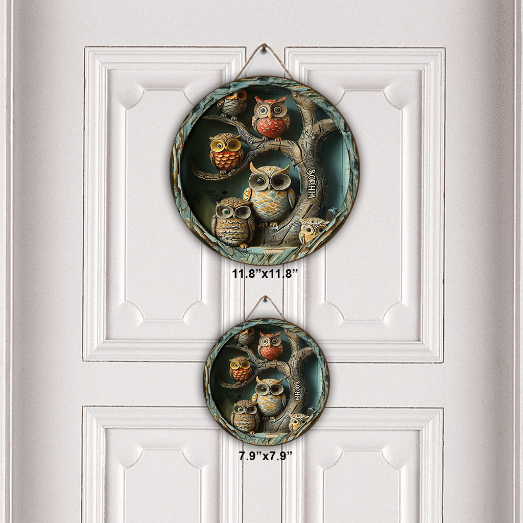 Vintage Owl - Personalized Owl Round Wood Sign