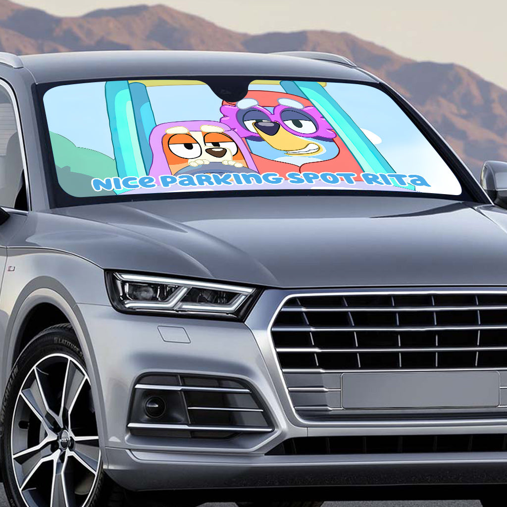 Nice Parking Spot Cool Blue Dog - Personalized Car Sunshade